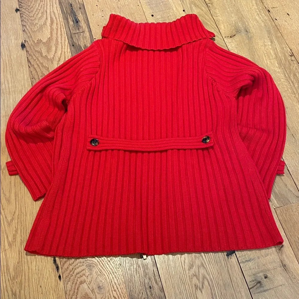 Carlisle Vtg Heavy Ribbed Merino Wool Red Cowl Neck Button Zip Cardigan Jacket L - Picture 10 of 15